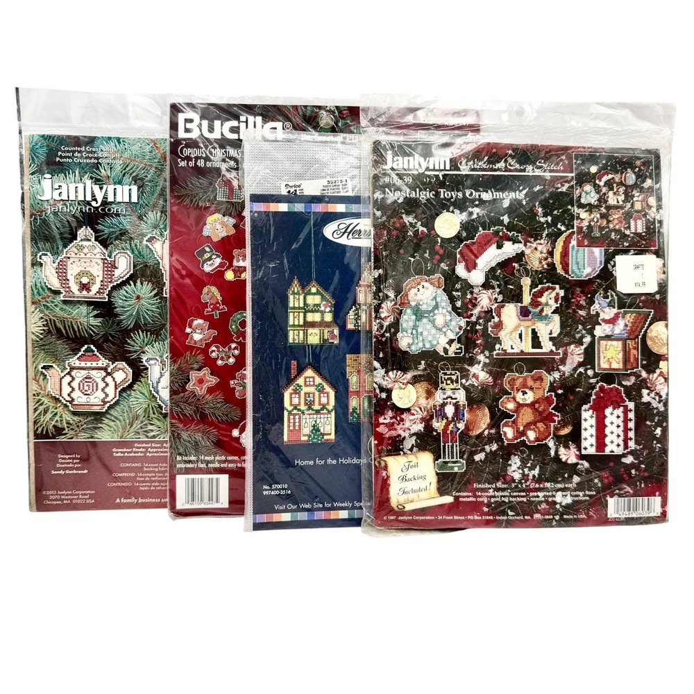 Lot 4 Christmas Cross Stitch Ornament Kits Janlynn Bucilla Herrschners 1996-2013